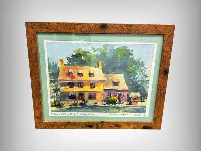Framed Watercolor of Brick House by V. Catty, 2012