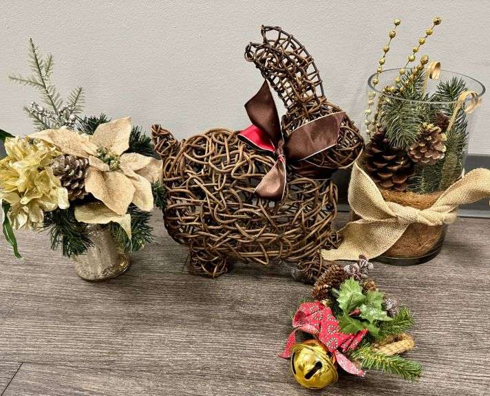 Rustic Holiday Decor Items Including Wicker Bunny