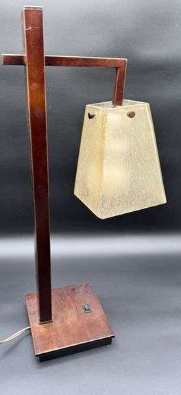 Wooden Table Lamp with Frosted Glass Shade