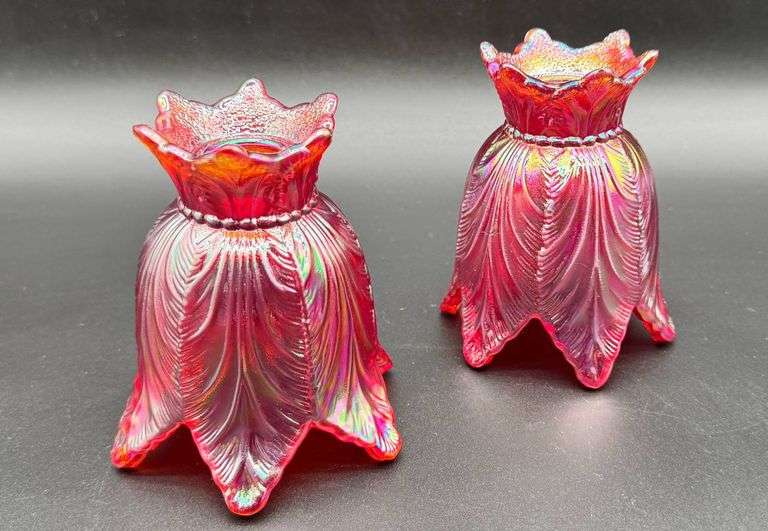 Beautiful Fenton Ruby Iridized Vases/Candlesticks