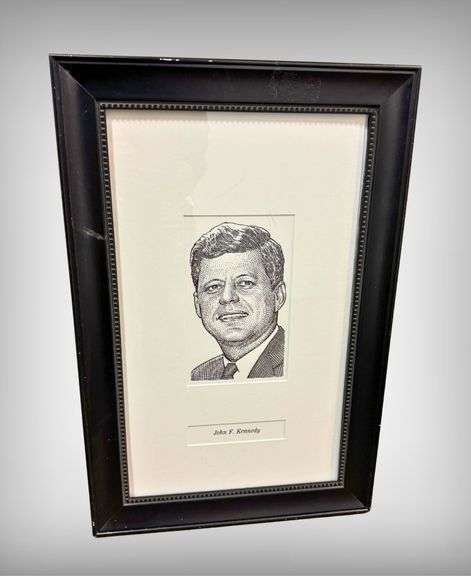 Framed Illustration of John F. Kennedy with Black Frame