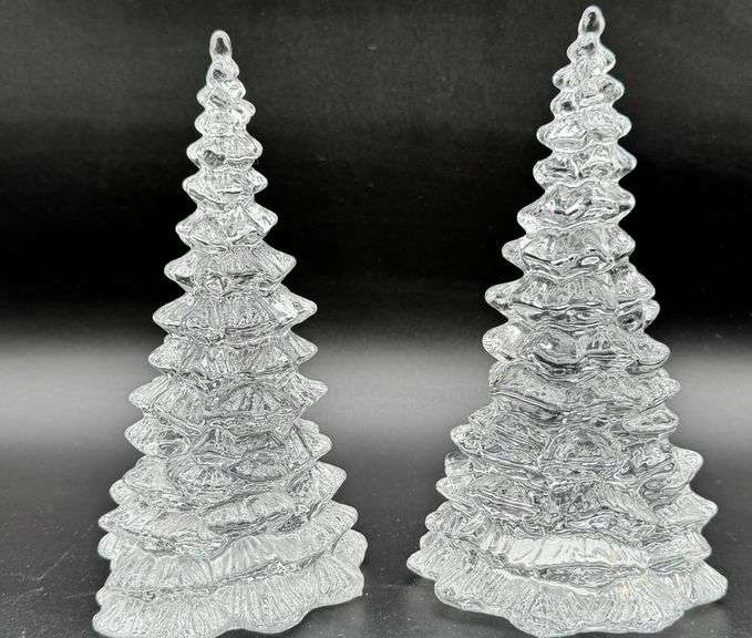 Two Clear Glass Christmas Tree Figurines