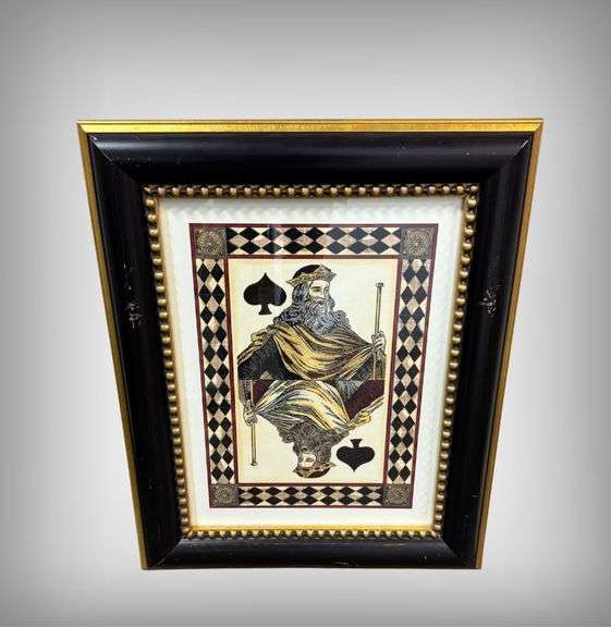 Framed King Playing Card Artwork with Black and Gold Frame