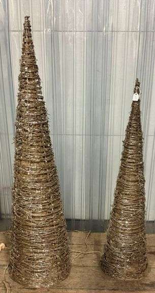 Two Decorative Gold Wire Cone Trees