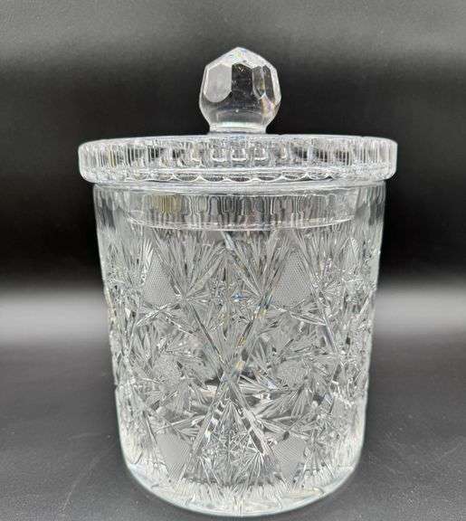 Radiant Lead Crystal Lidded Jar with Starburst and Fan Patterns