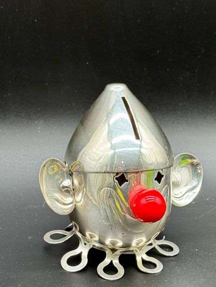 Napier Clown Face Silverplate Bank with Red Nose