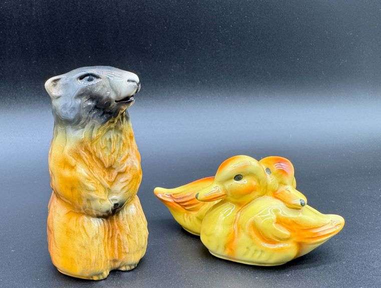 Goebel Ceramic Groundhog and Duck Figurines Set