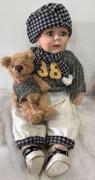 Porcelain Boy Doll with Bear by The Doll House, Limited Edition
