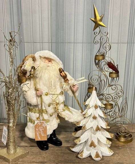 Christmas Decor Lot with Santa Figurine and Candle Holder Tree