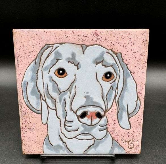 Square Ceramic Tile with Dog Illustration by Pumpkin