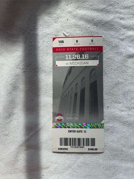 A 2016 Ohio State versus Michigan ticket.