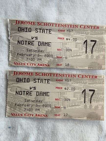 Two 2000 Ohio State basketball tickets against Notre Dame.
