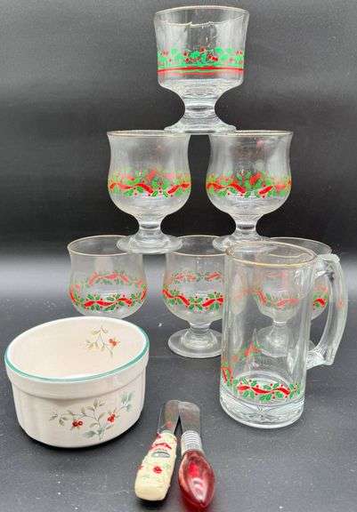 Holiday-Themed Glassware, Bowl, and Spreaders Set
