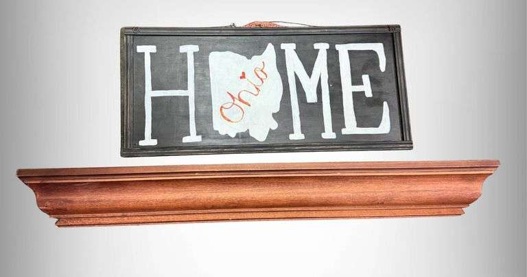 Ohio-Themed HOME Wall Sign and Wooden Shelf Décor Set