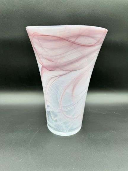 Large Handcrafted Pink and White Swirled Glass Vase