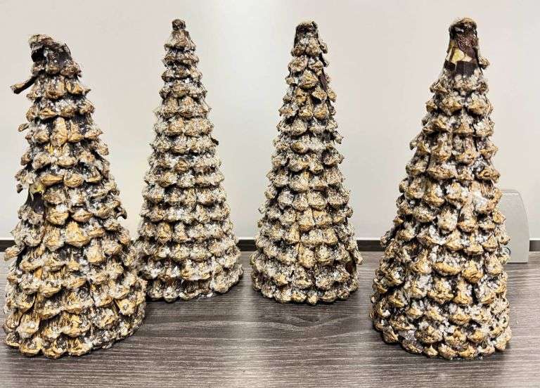 Four Pinecone Christmas Tree Decorations with Snow Effect