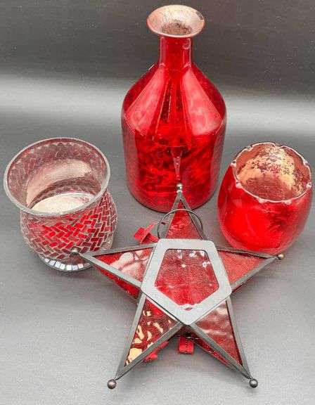 Red Glass Decor Items and Stained Glass Star