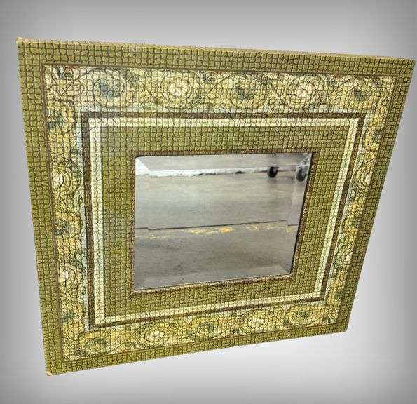 Square Mirror with Green Mosaic-Tile Frame