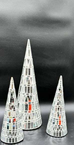 Three Glass Mosaic Cone-Shaped Decorative Accents