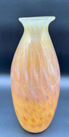 Large Handblown Iridescent Glass Vase with Swirled Design