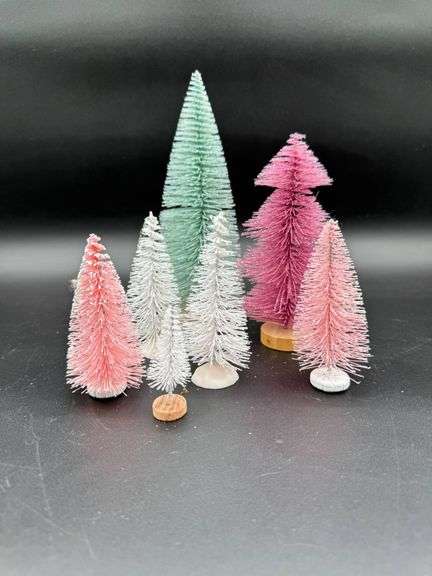 Bottle Brush Christmas Trees in Pink, Green, and White