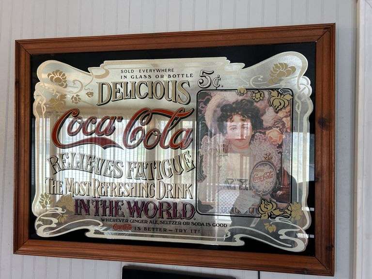 Framed Coca-Cola Advertising Mirror with Victorian Woman