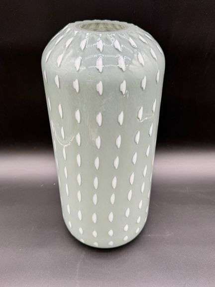 Light Gray Glass Vase With White Dotted Pattern