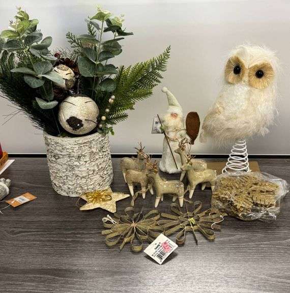 Holiday Decorations with Artificial Greenery and Owl Figurine