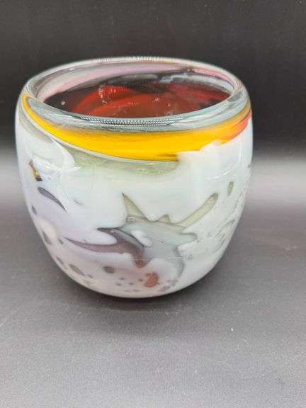 Hand-Blown Multicolor Art Glass Vessel With Organic Patterns