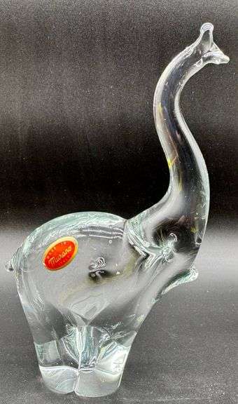 Murano Glass Elephant Sculpture with Original Label