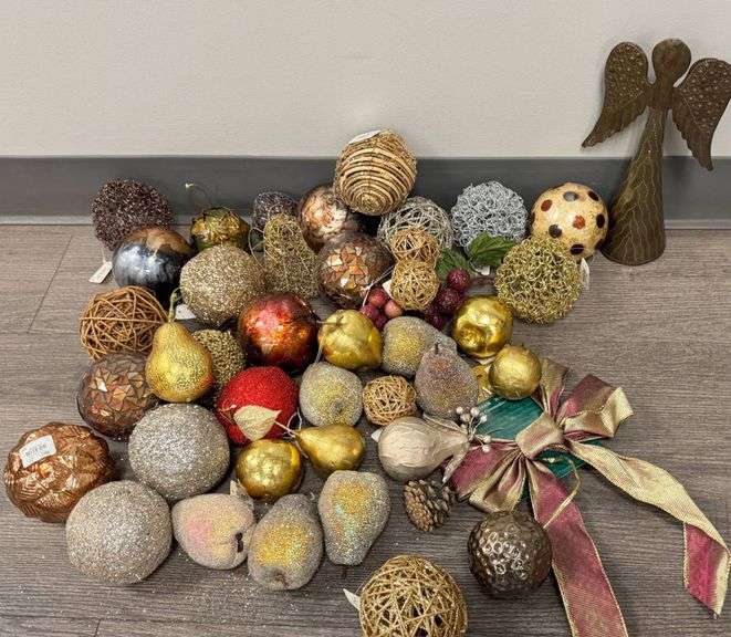 Decorative Metallic and Glittered Ornaments with Angel Figurine