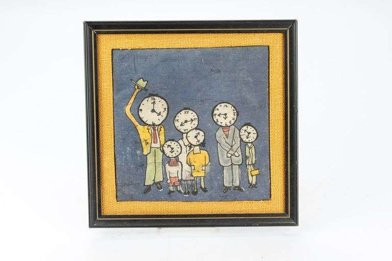 Vintage Framed Batik Clock Family - Auction Ohio