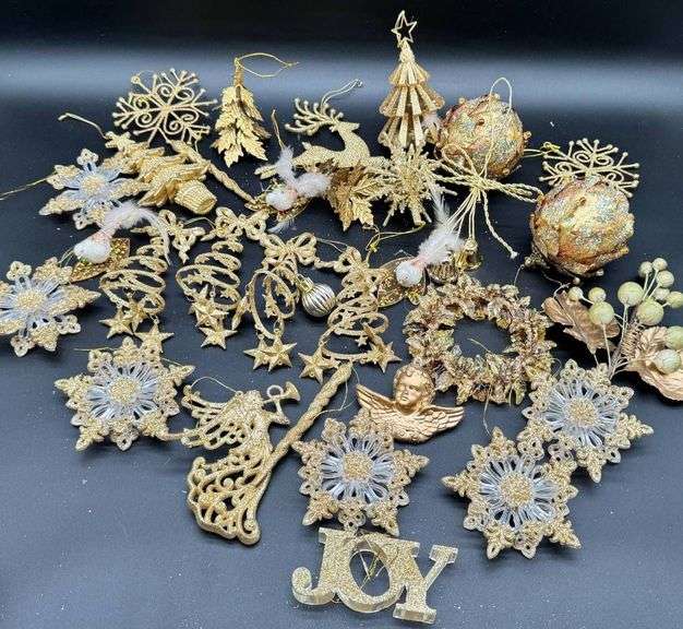 Gold Glittered Christmas Decorations and Ornaments