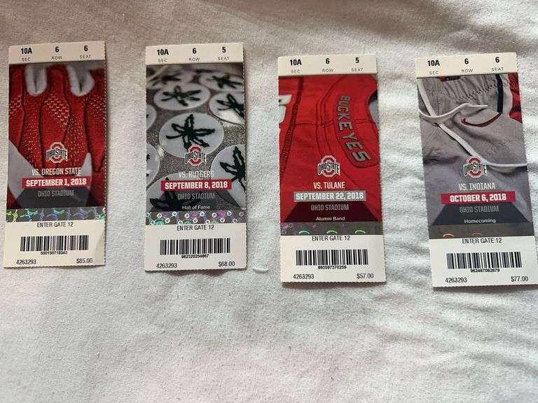 A lot of four tickets from the 2018 Ohio State football season