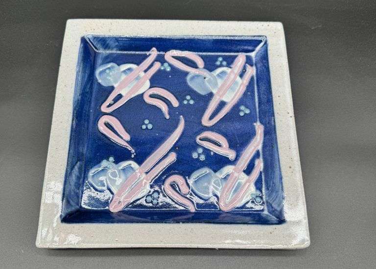 Handmade Pottery Tray with Abstract Design