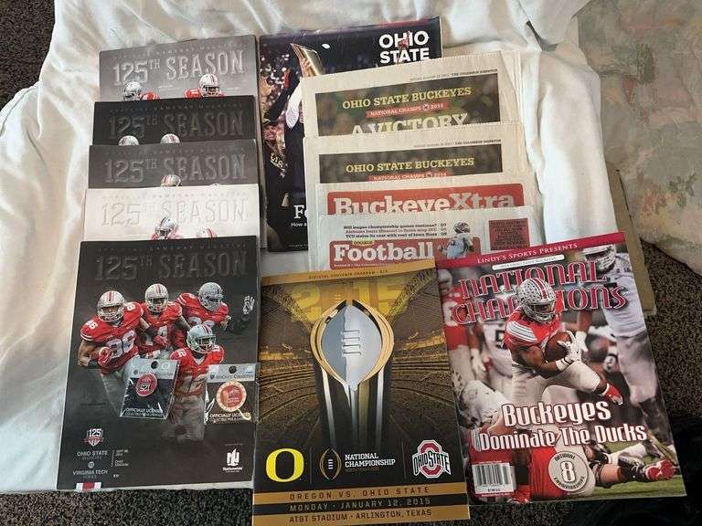 Programs, magazines, pins, and papers from the Ohio State 2014 national championship season.