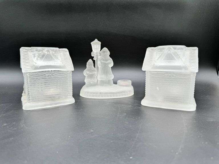 Three Frosted Glass Christmas-Themed Figures