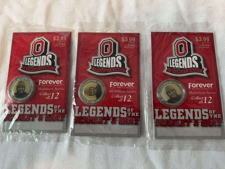 Lot of three forever Ohio State medallions of Chick Harley