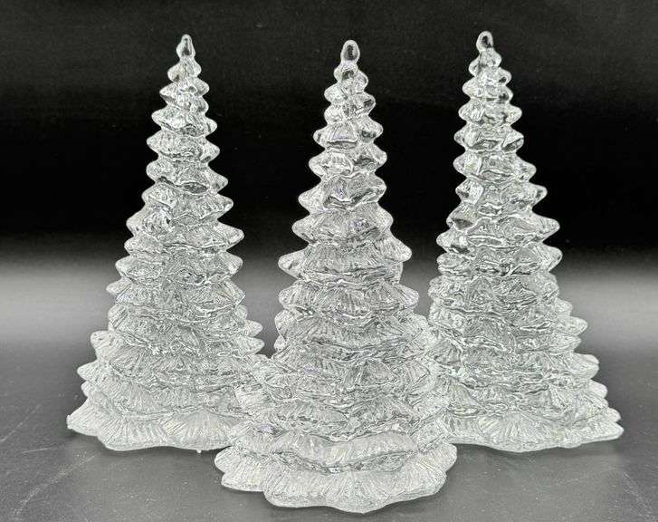 3 Clear Glass Christmas Tree Figurines Made in Taiwan