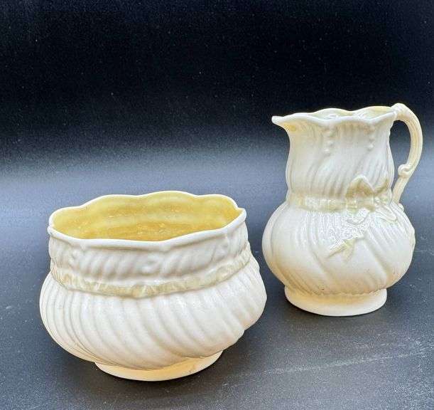 Belleek Cream and Sugar Set with Green Mark