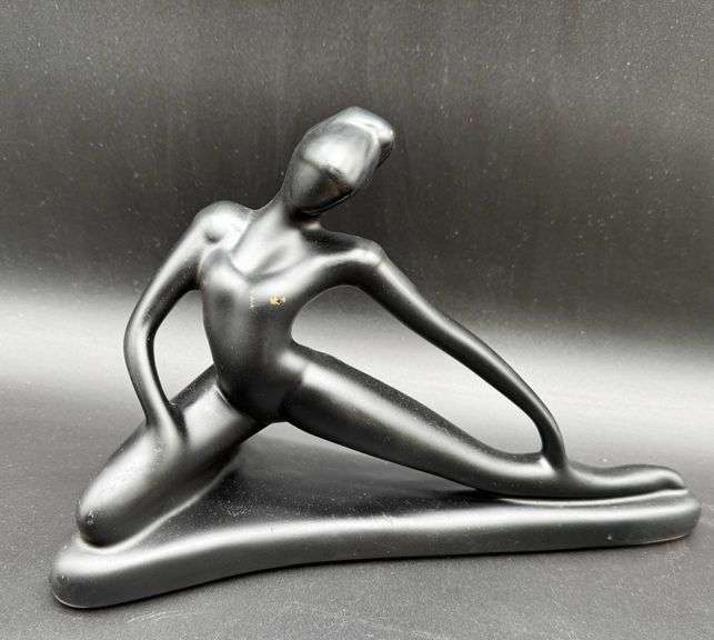 Black Ceramic Figurine of Abstract Female in Stretching Pose