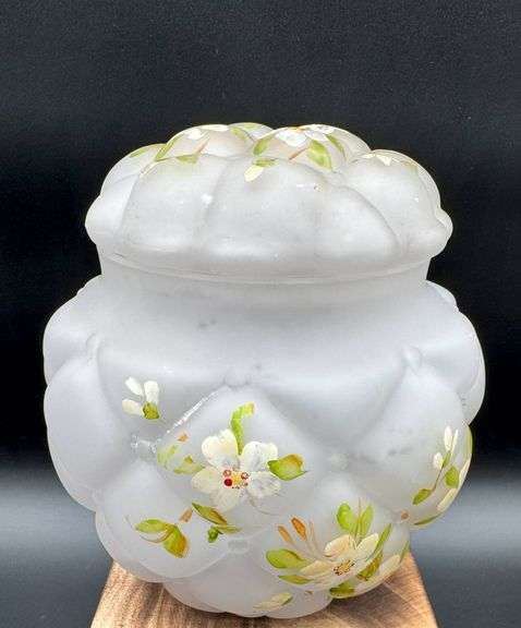 Vintage Consolidated Glass Company Tufted Milk Glass Biscuit Jar – Hand Painted