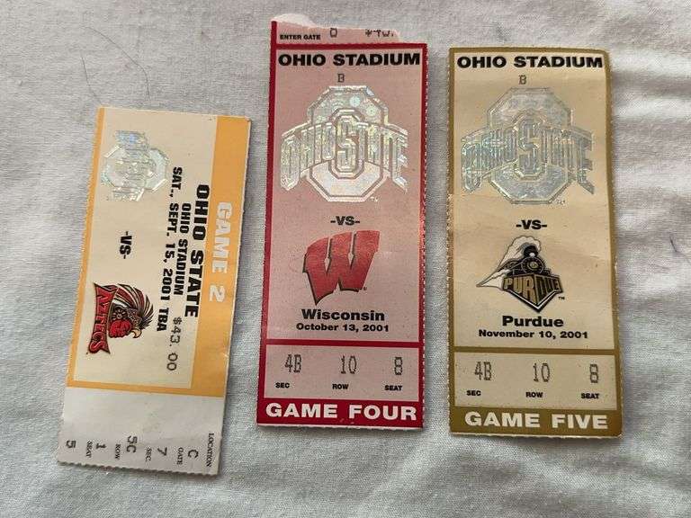 Three 2001 Ohio State football tickets.