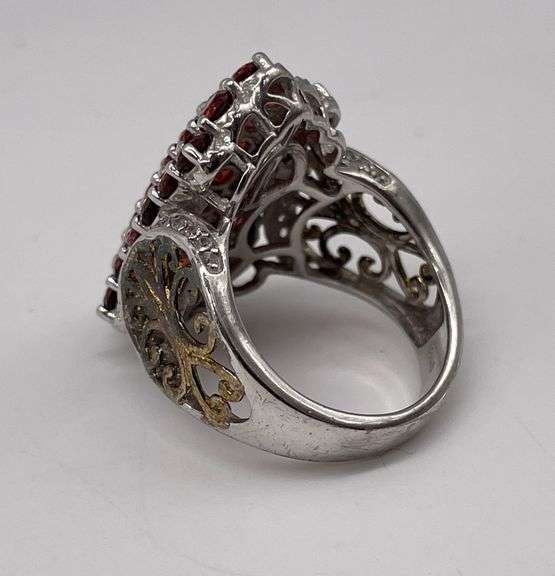 Vintage Sterling Silver & Garnet Cluster Ring Artisan Made Sz 9