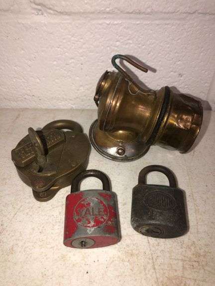 Vintage padlocks and headlamp