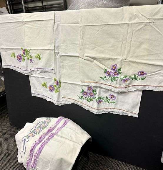 3 pairs vintage hand embroidered pillowcases auction ohio