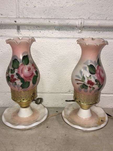 Milk glass hurricane lamps