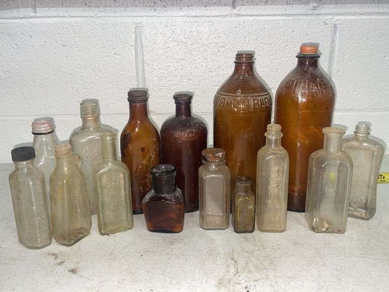 Antique collection of bottles