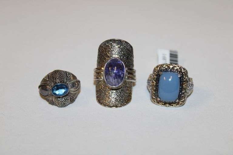 Genuine Tanzanite & Blue Topaz Sterling Silver Ring - White Gold Plated, Tulip Flower Design, Size 6 - View #8