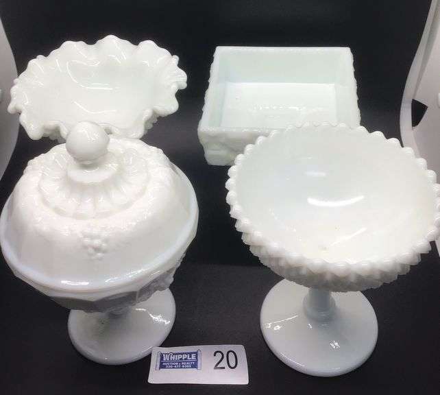 Westmoreland Milk Glass (4 pcs) Mixed Patterns - Auction Ohio